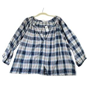 GAP‎ Womens XL Plaid Cotton Blend Long Sleeve Blouse Top Blue Pink Yellow Casual